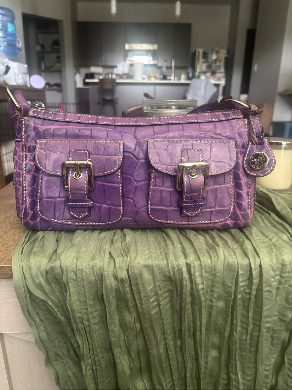 Dooney purple Croc-Embossed Leather Shoulder Bag